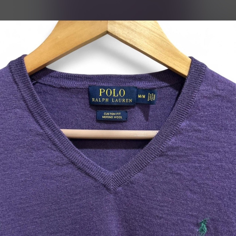 Polo Ralph Lauren Purple 100% Merino Wool Lightweight V-neck Sweater Medium - Picture 3 of 7